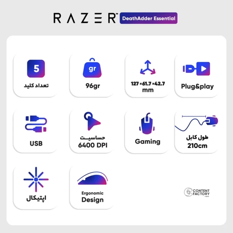 مشخصات ماوس باسیم گیمینگ ریزر مدل DeathAdder Essential