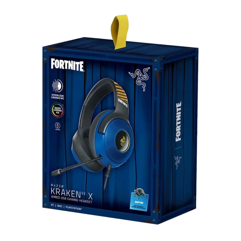 هدست گیمینگ با سیم ریزر مدل Kraken V3 X - نسخه فورتنایت در جعبه