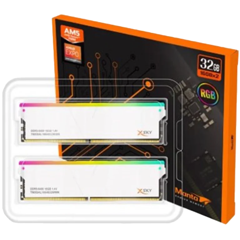 رم دسکتاپ DDR5 دوکاناله 6000 مگاهرتز CL36 وی کالر مدل Manta XSky RGB ظرفیت 32 گیگابایت